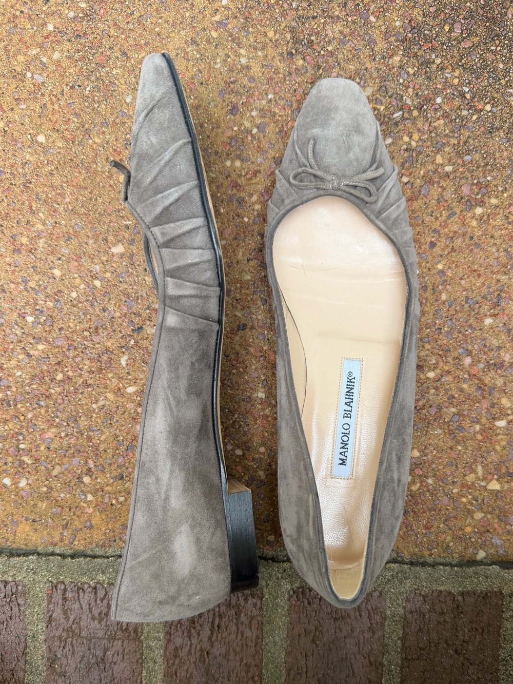 Manolo Blahnik Grey Suede Flats